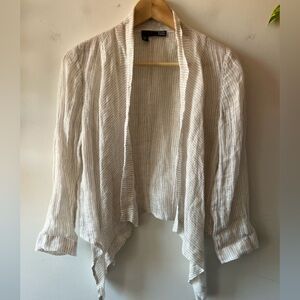 Eileen Fisher Cream & White Linen Open Striped Cardigan XS